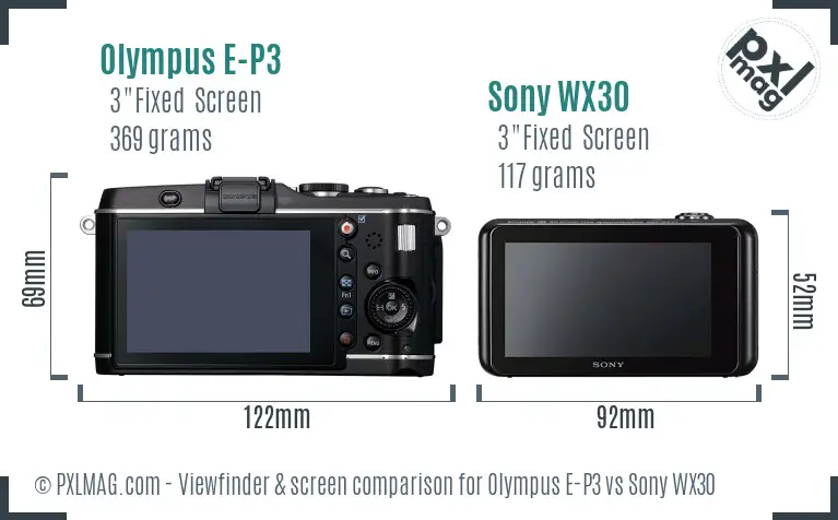 Olympus E-P3 vs Sony WX30 Screen and Viewfinder comparison