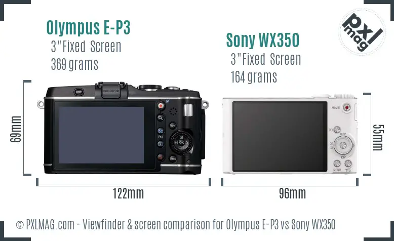 Olympus E-P3 vs Sony WX350 Screen and Viewfinder comparison