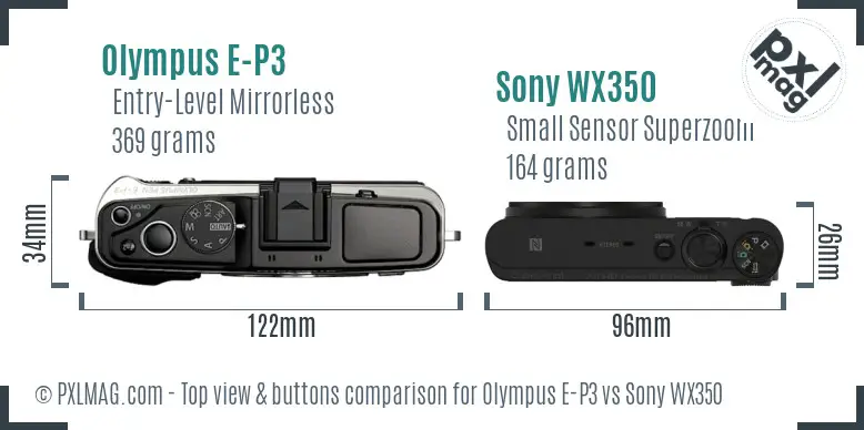 Olympus E-P3 vs Sony WX350 top view buttons comparison