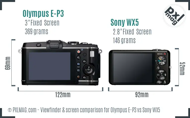 Olympus E-P3 vs Sony WX5 Screen and Viewfinder comparison