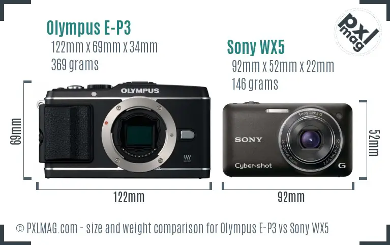 Olympus E-P3 vs Sony WX5 size comparison