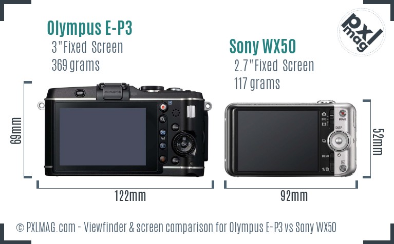 Olympus E-P3 vs Sony WX50 Screen and Viewfinder comparison