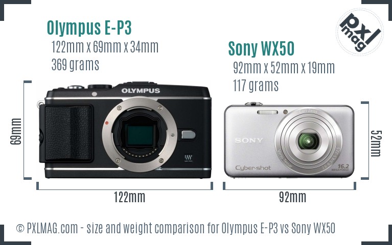 Olympus E-P3 vs Sony WX50 size comparison Olympus E-P3 vs Sony WX50 size comparison