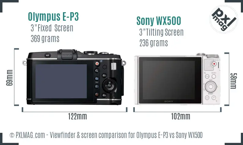 Olympus E-P3 vs Sony WX500 Screen and Viewfinder comparison