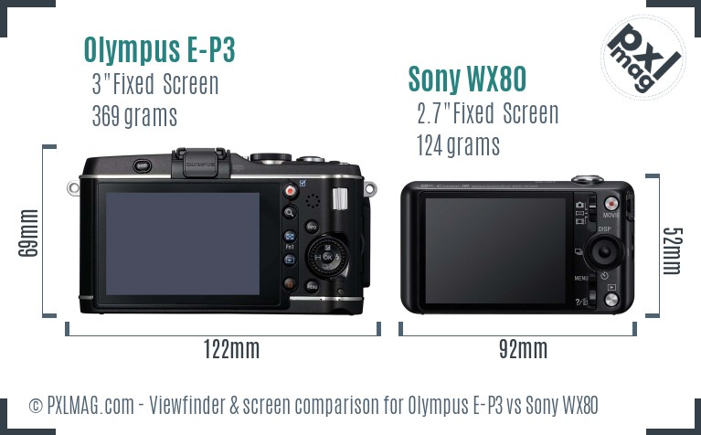 Olympus E-P3 vs Sony WX80 Screen and Viewfinder comparison