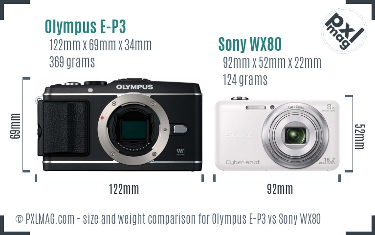 Olympus E-P3 vs Sony WX80 size comparison