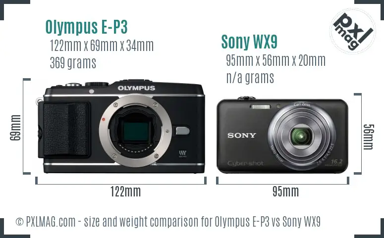 Olympus E-P3 vs Sony WX9 size comparison