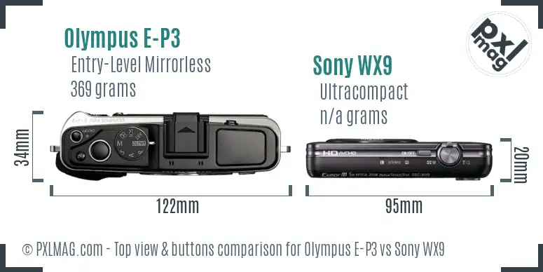 Olympus E-P3 vs Sony WX9 top view buttons comparison