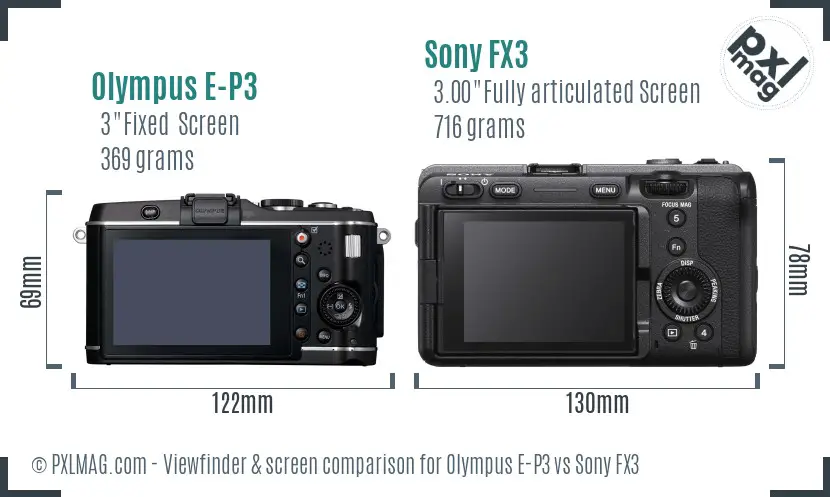 Olympus E-P3 vs Sony FX3 Screen and Viewfinder comparison