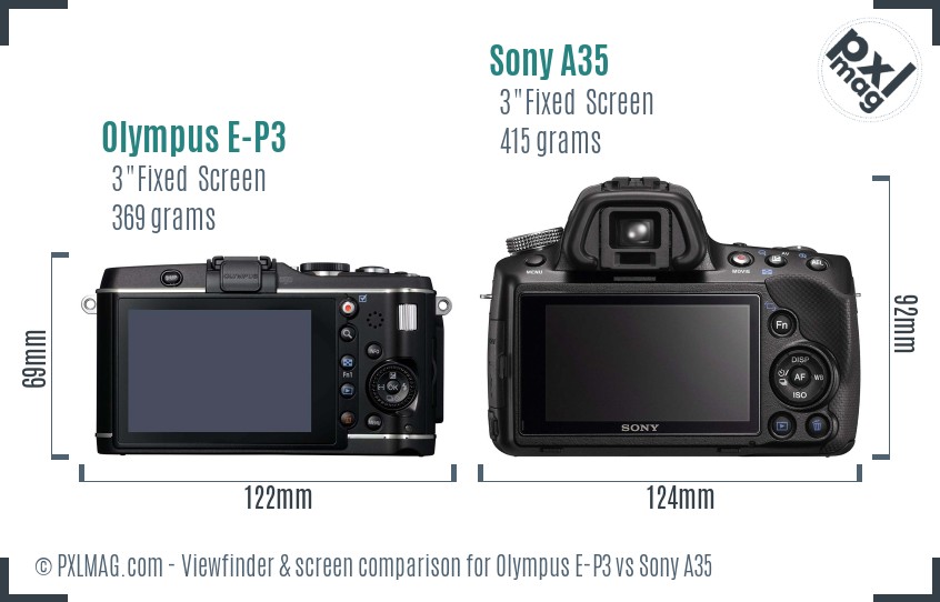 Olympus E-P3 vs Sony A35 Screen and Viewfinder comparison