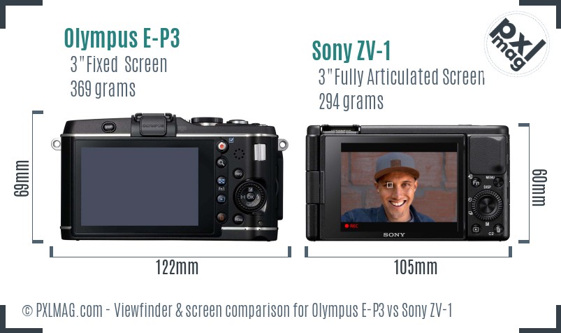 Olympus E-P3 vs Sony ZV-1 Screen and Viewfinder comparison