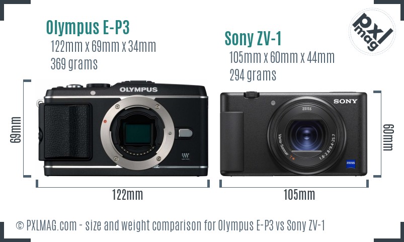 Olympus E-P3 vs Sony ZV-1 size comparison