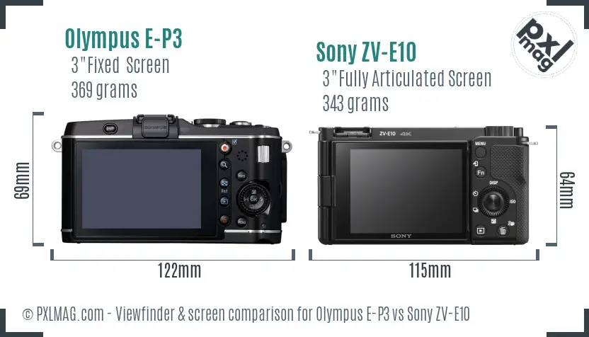 Olympus E-P3 vs Sony ZV-E10 Screen and Viewfinder comparison