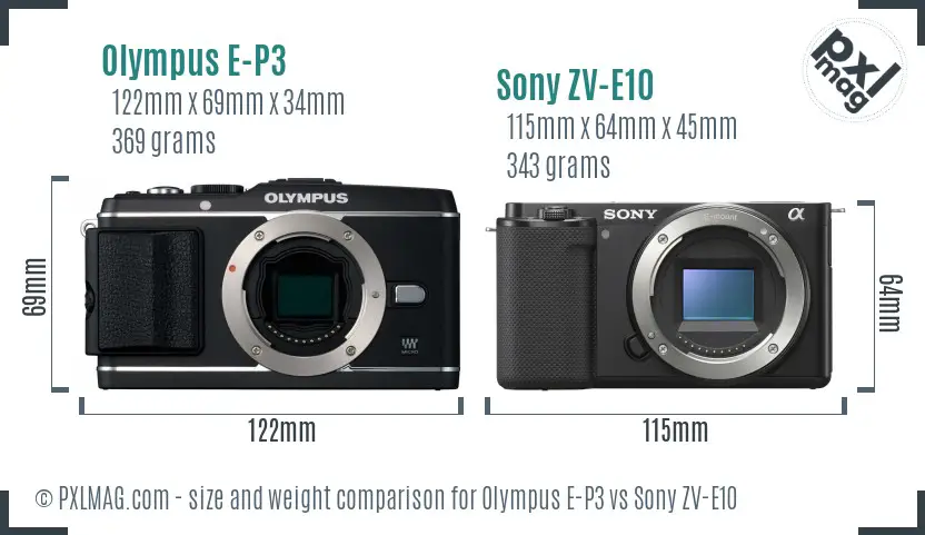 Olympus E-P3 vs Sony ZV-E10 size comparison
