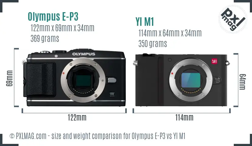 Olympus E-P3 vs YI M1 size comparison