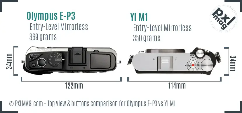 Olympus E-P3 vs YI M1 top view buttons comparison
