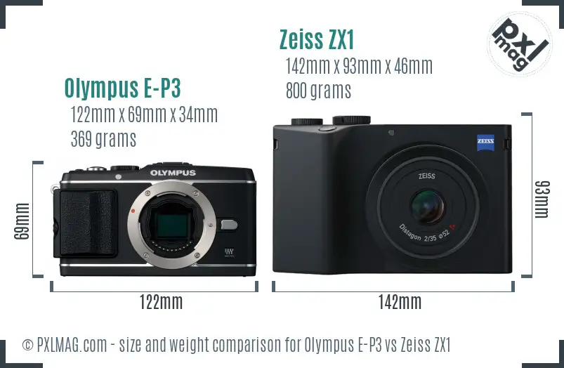 Olympus E-P3 vs Zeiss ZX1 size comparison Olympus E-P3 vs Zeiss ZX1 size comparison