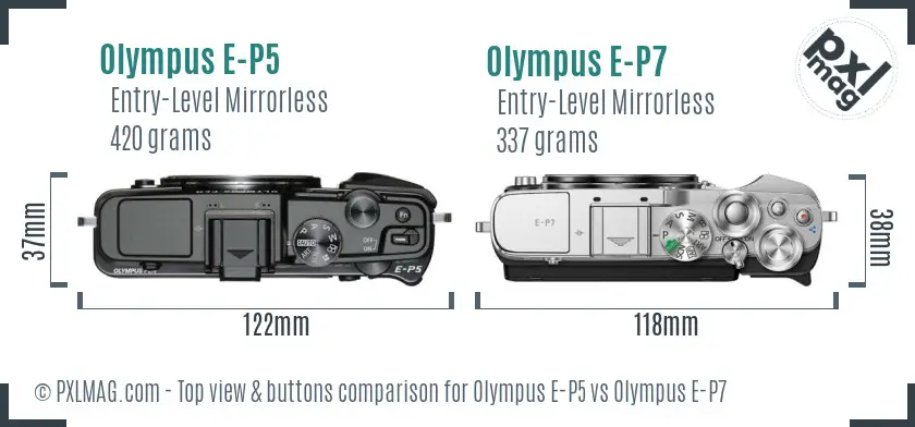 Olympus E-P5 vs Olympus E-P7 top view buttons comparison