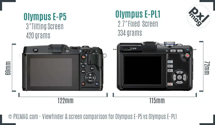 Olympus E-P5 vs Olympus E-PL1 Screen and Viewfinder comparison