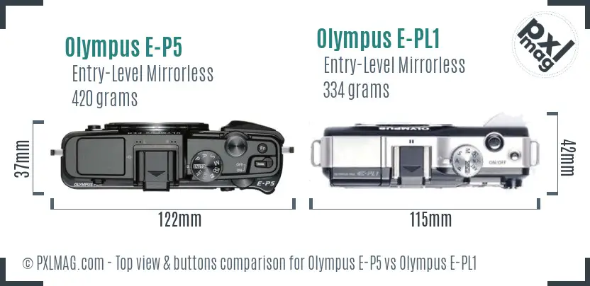 Olympus E-P5 vs Olympus E-PL1 top view buttons comparison