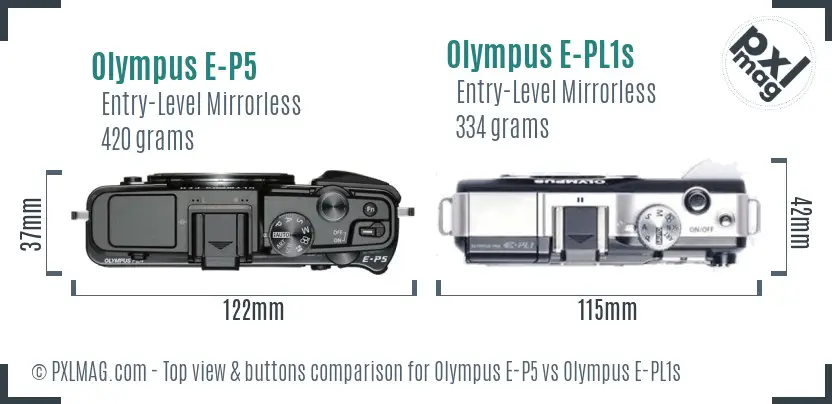 Olympus E-P5 vs Olympus E-PL1s top view buttons comparison