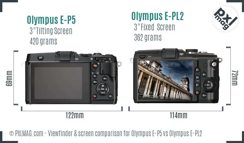 Olympus E-P5 vs Olympus E-PL2 Screen and Viewfinder comparison
