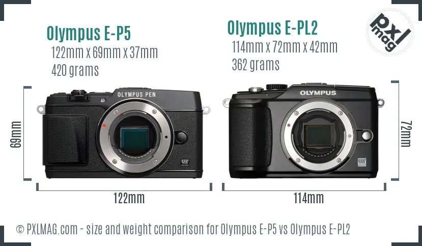 Olympus E-P5 vs Olympus E-PL2 size comparison
