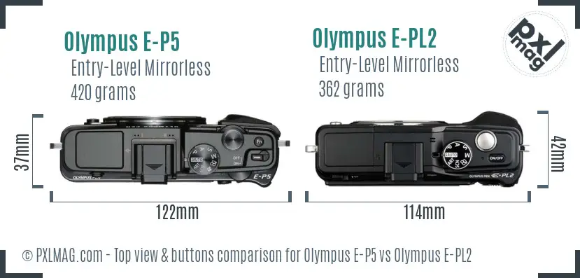 Olympus E-P5 vs Olympus E-PL2 top view buttons comparison