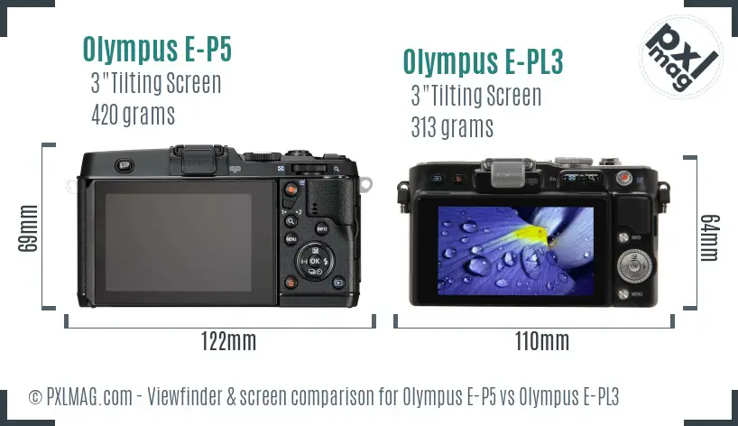 Olympus E-P5 vs Olympus E-PL3 Screen and Viewfinder comparison