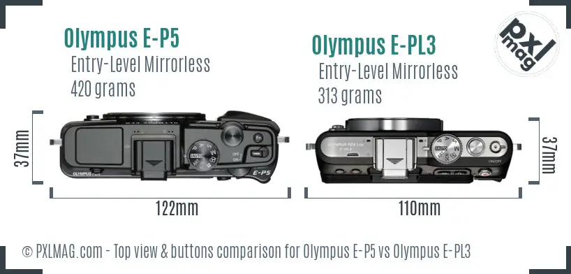 Olympus E-P5 vs Olympus E-PL3 top view buttons comparison