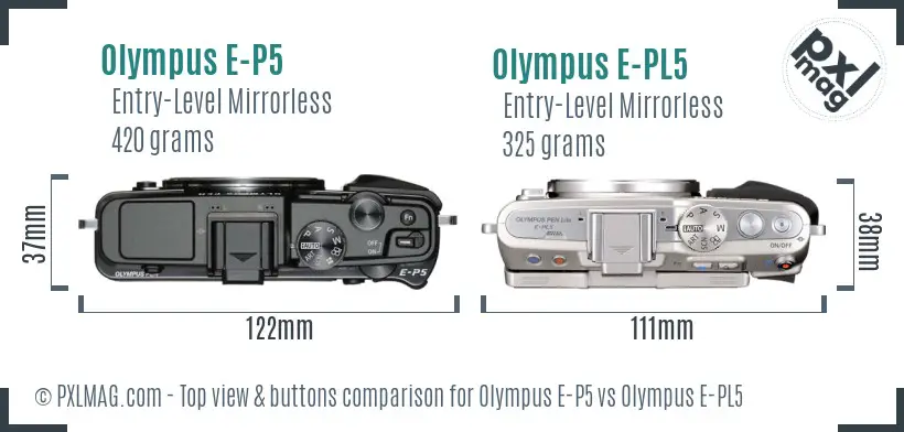 Olympus E-P5 vs Olympus E-PL5 top view buttons comparison