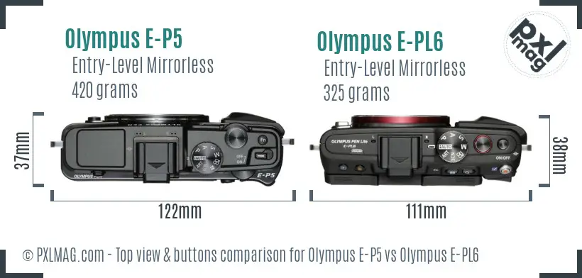 Olympus E-P5 vs Olympus E-PL6 top view buttons comparison