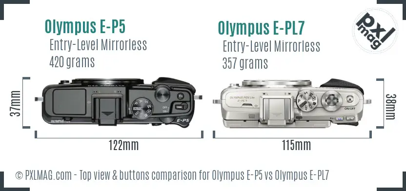 Olympus E-P5 vs Olympus E-PL7 top view buttons comparison