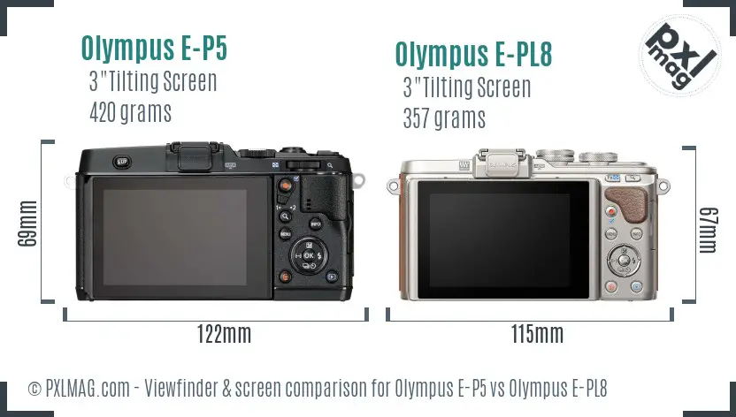 Olympus E-P5 vs Olympus E-PL8 Screen and Viewfinder comparison