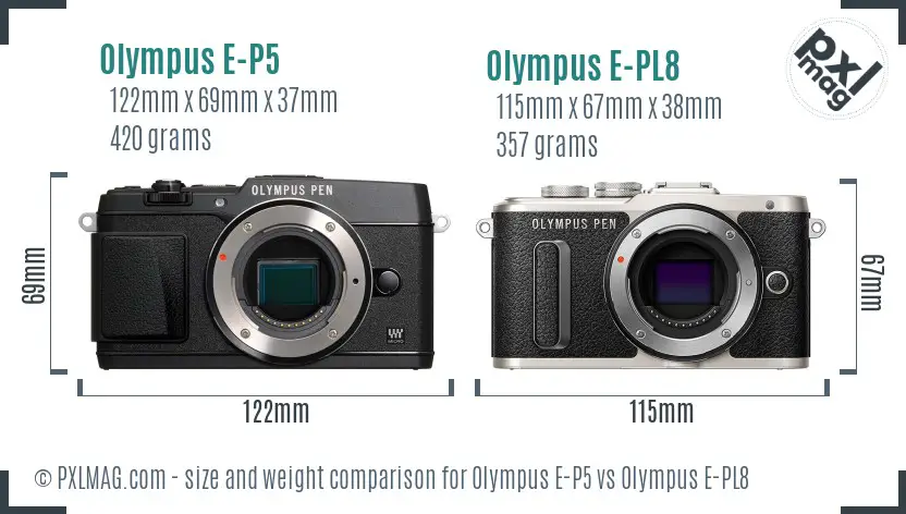 Olympus E-P5 vs Olympus E-PL8 size comparison