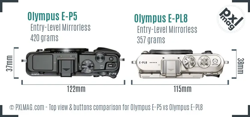 Olympus E-P5 vs Olympus E-PL8 top view buttons comparison