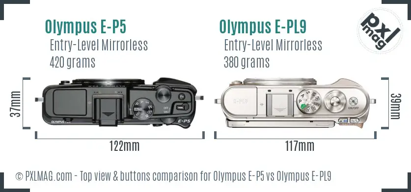 Olympus E-P5 vs Olympus E-PL9 top view buttons comparison