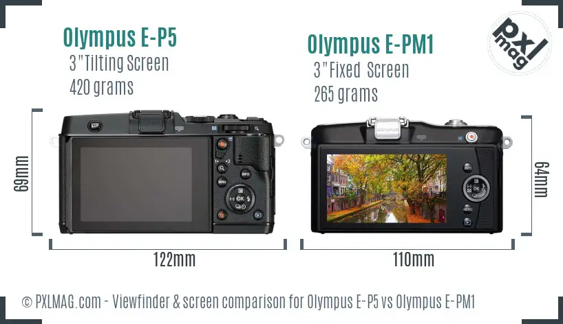 Olympus E-P5 vs Olympus E-PM1 Screen and Viewfinder comparison