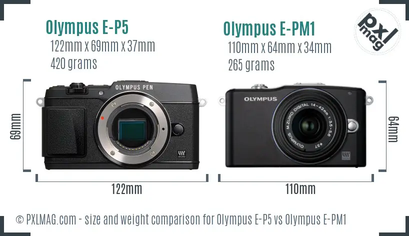 Olympus E-P5 vs Olympus E-PM1 size comparison