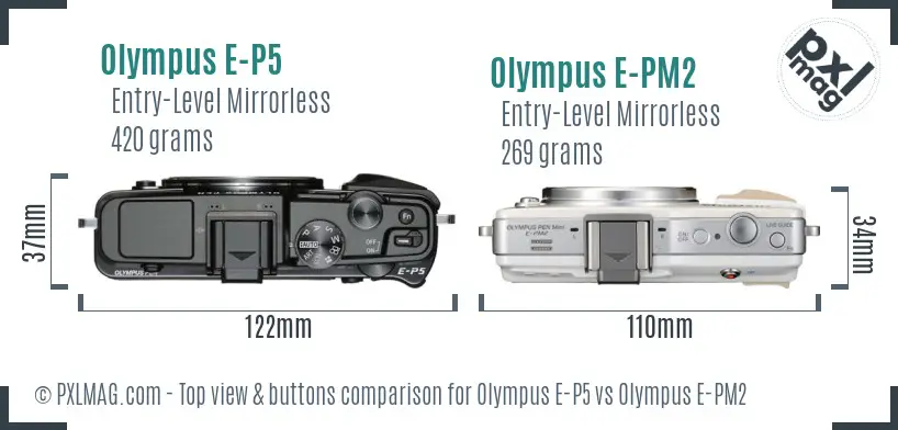 Olympus E-P5 vs Olympus E-PM2 top view buttons comparison