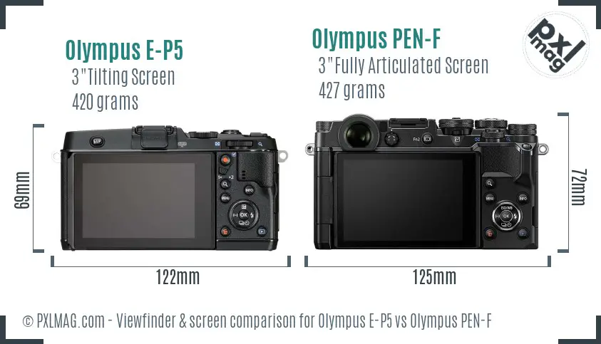 Olympus E-P5 vs Olympus PEN-F Screen and Viewfinder comparison