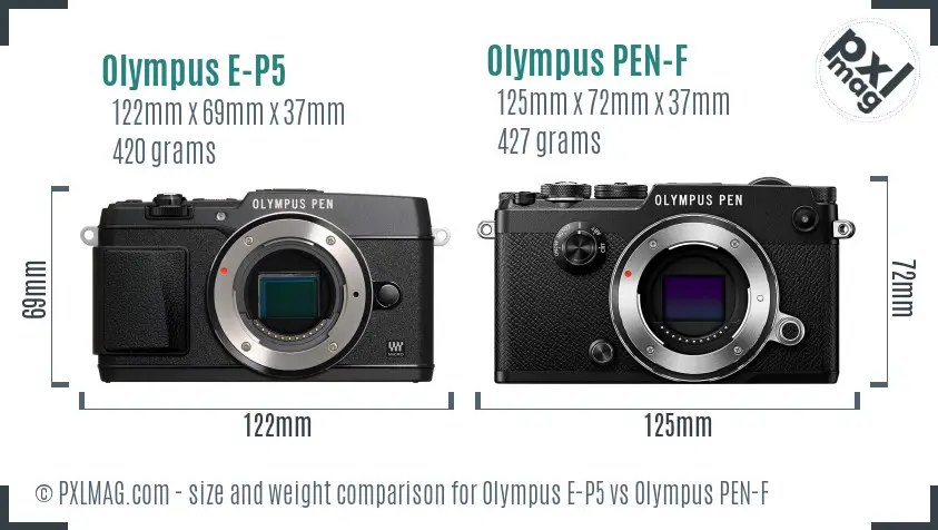 Olympus E-P5 vs Olympus PEN-F size comparison