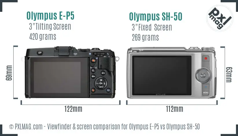 Olympus E-P5 vs Olympus SH-50 Screen and Viewfinder comparison
