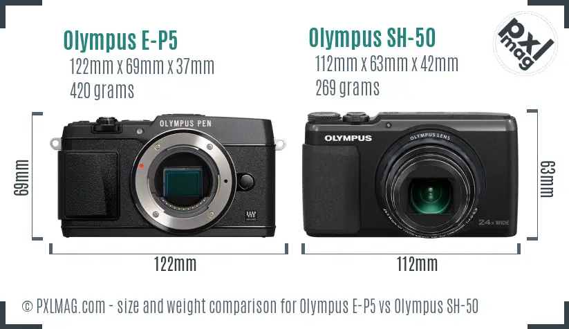 Olympus E-P5 vs Olympus SH-50 size comparison