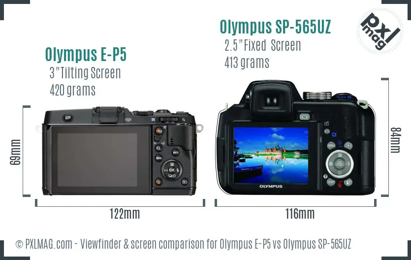 Olympus E-P5 vs Olympus SP-565UZ Screen and Viewfinder comparison