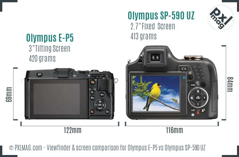 Olympus E-P5 vs Olympus SP-590 UZ Screen and Viewfinder comparison