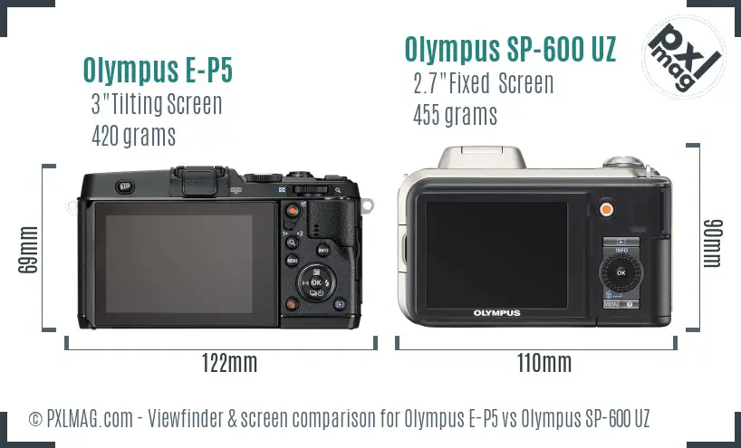 Olympus E-P5 vs Olympus SP-600 UZ Screen and Viewfinder comparison
