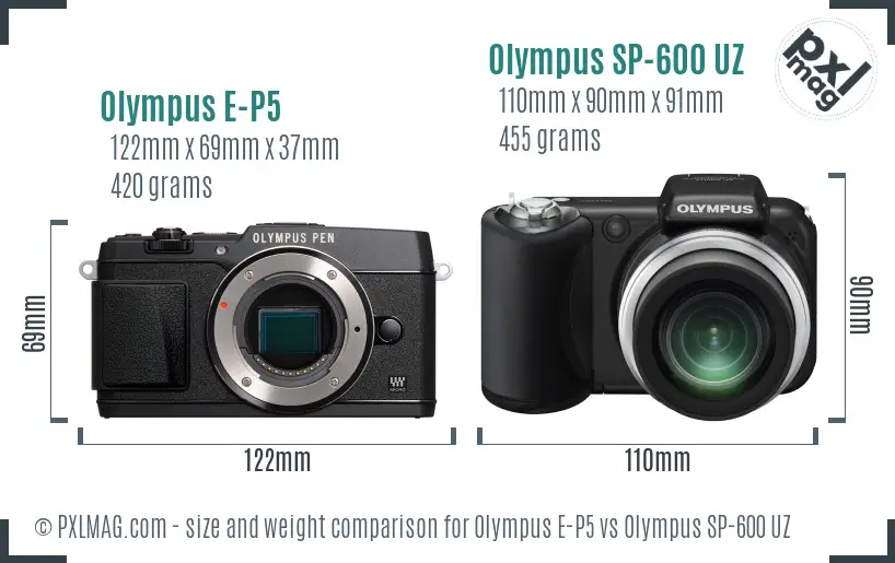 Olympus E-P5 vs Olympus SP-600 UZ size comparison