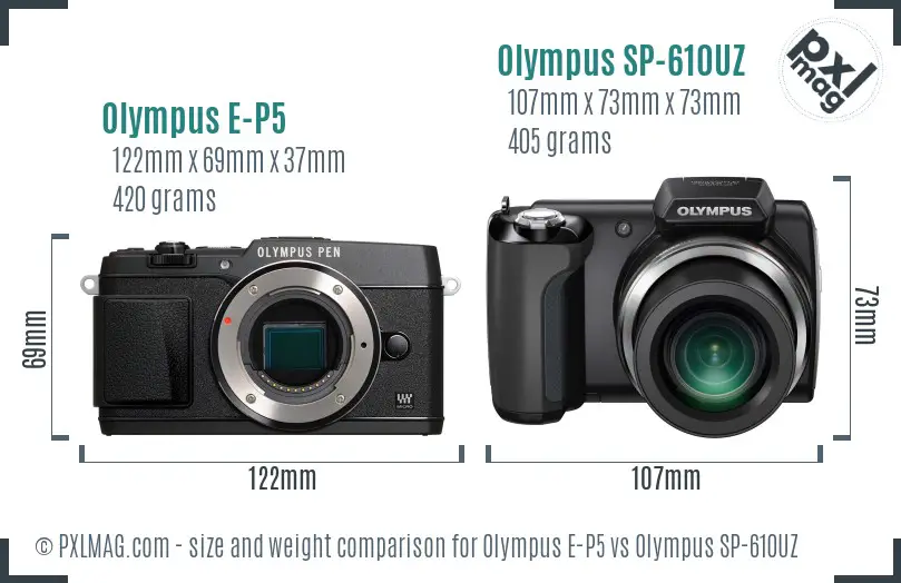 Olympus E-P5 vs Olympus SP-610UZ size comparison