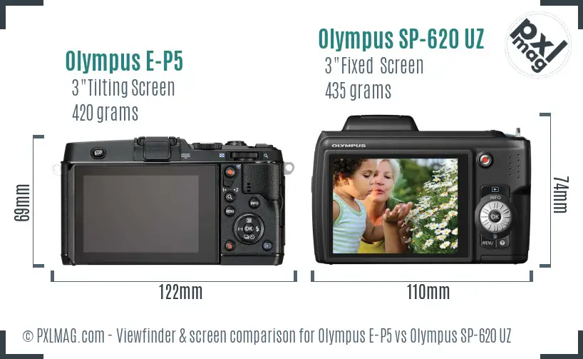 Olympus E-P5 vs Olympus SP-620 UZ Screen and Viewfinder comparison